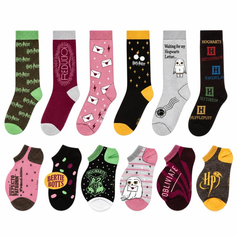 HARRY POTTER - DAMEN Adventskalender 12 Paar Socken 35-41 ( 6 Paar Socken & 6 Paar Sneaker ) HARRY CHRISTMAS