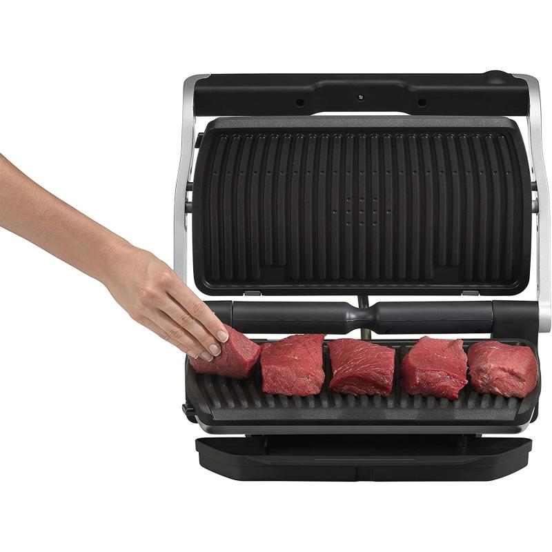 Tefal OptiGrill XL GC722D Kontaktgrill (mit Plus XL-Grillfläche, mit zusätzlichen Temperaturstufen, automatische Anzeige des Garzustands, 9 voreingestellte Programme) 40 cm x 20 cm, schwarz/Edelstahl