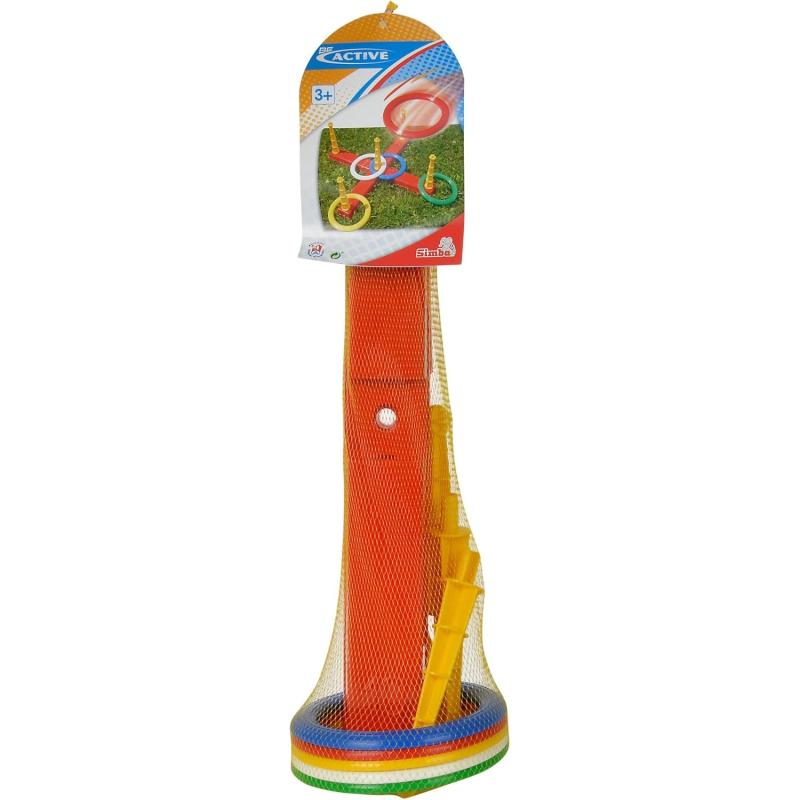 Simba 107408799 - Ringwurfspiel Kreuz, 5 Ringe, 5 Stäbe, 47x47cm, Ring je 14,5cm, ab 3 Jahre