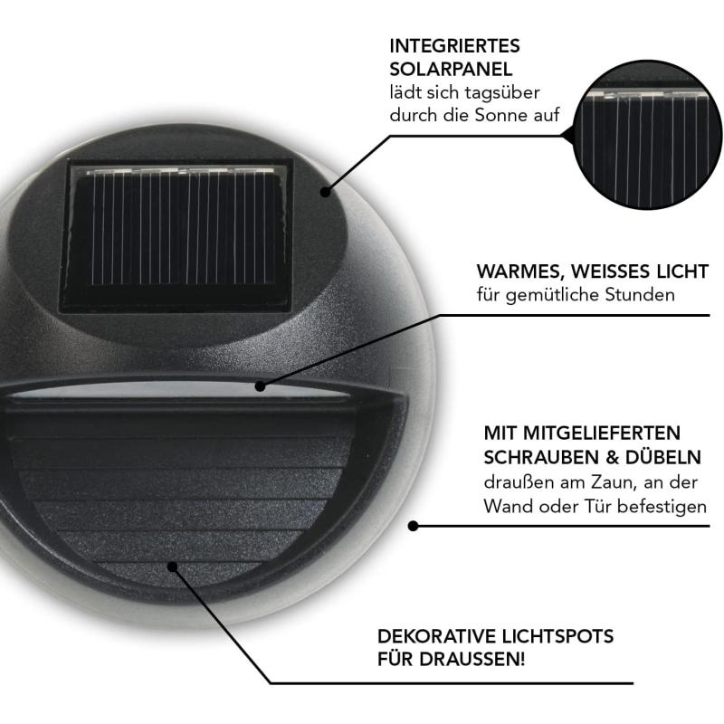 MAXXMEE 4 Solar-Outdoor-Leuchten IP44 | 4 warme, weiße Leuchten für Zäune, Wände, Türen