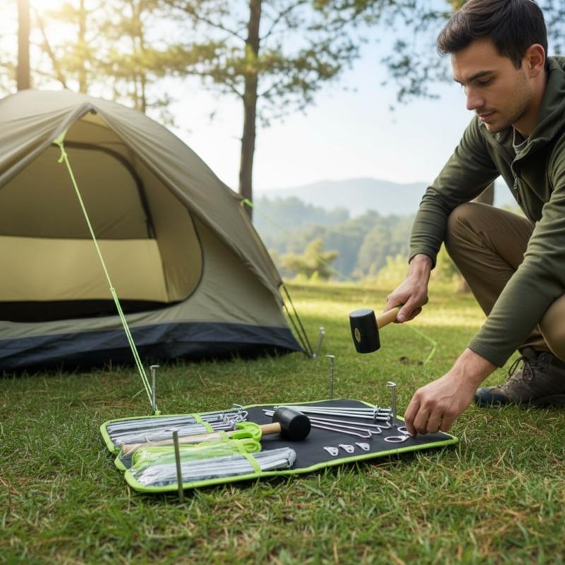Trekstone ZELT ZUBEHÖR-SET 49 Teile für Camping- & Outdooraktivitäten, Inkl. praktischem Rollbeutel