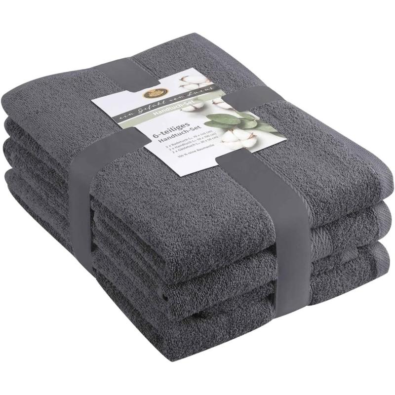 Gözze - Frottier-Set, 2 Handtücher (50 x 100 cm), 2 Duschtücher (70 x 140 cm) und 2 Gästetücher (30 x 50 cm), 100% Baumwolle, 480 g/m² - GRAU