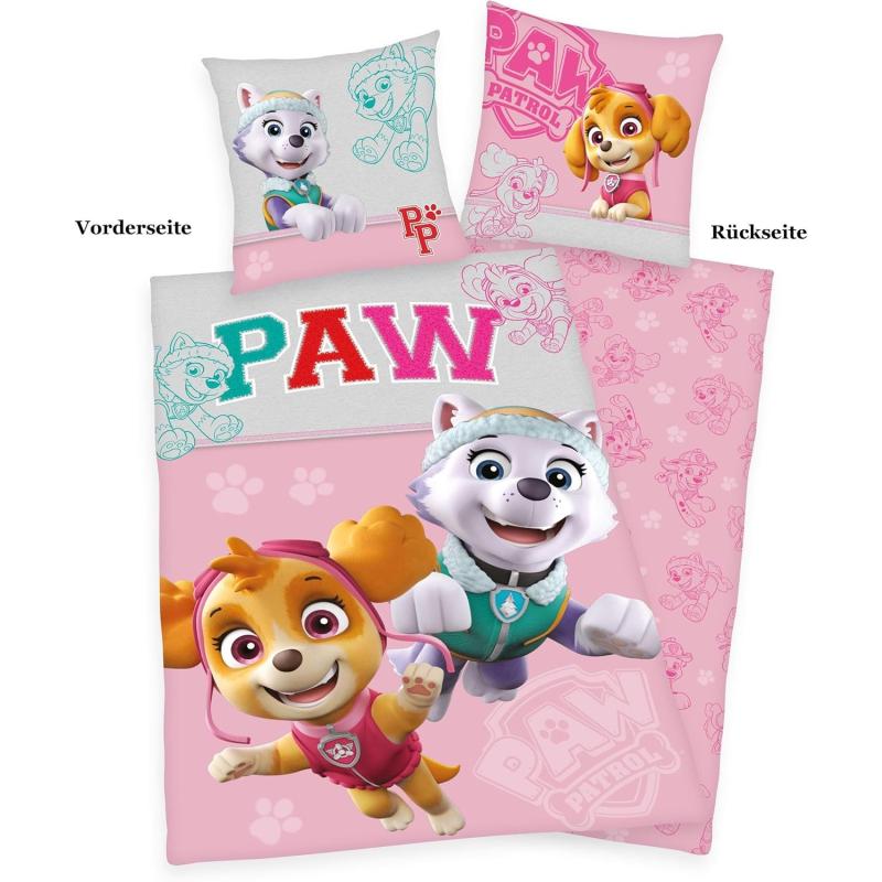Herding Bettwäsche-Set, Paw Patrol, Kopfkissenbezug 80 x 80 cm mit Knöpfen und Wende-Motiv, Bettbezug 135 x 200 cm