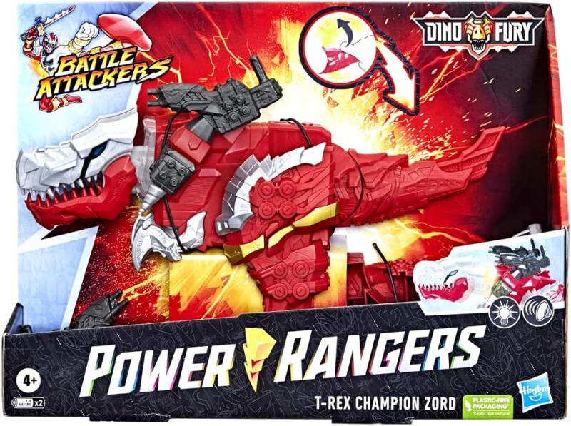 Power Rangers Battle Attackers Dino Fury T-Rex Champion Zord elektronische Action-Figur für Kids ab 4 Jahren mit Lichtern und Geräuschen