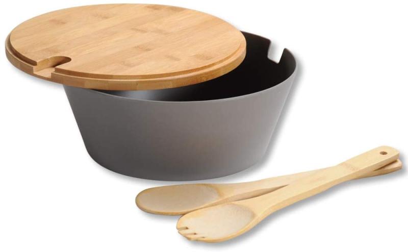 Kesper Obst- & Salatschale mit Besteck & Deckel aus Bambus Ø 26 cm aus Melamin