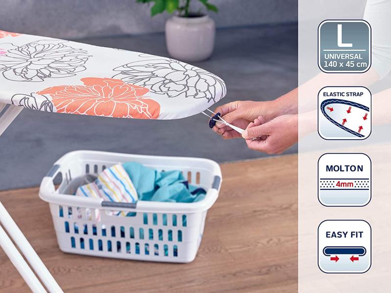 Leifheit Bügeltischbezug Cotton Comfort Universal, für Bügelflächen bis max. 140 x 45 cm, mit extra dicker Polsterung, elastischem Gummizug