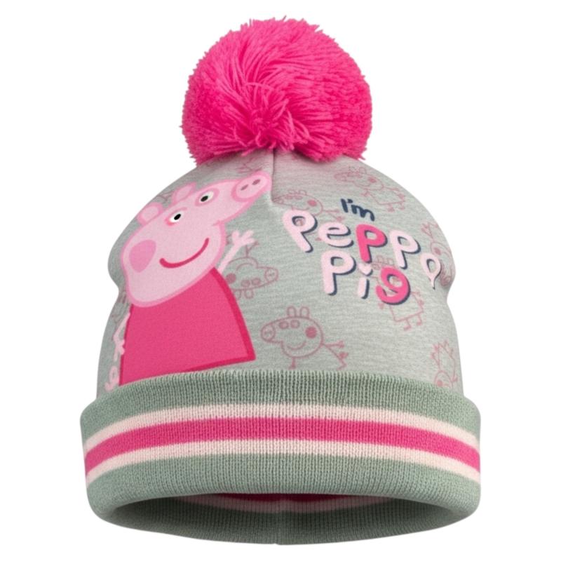 PEPPA PIG 46850 - Kinder Winter Set Gr. 51/54 cm Bommel-Mütze und Handschuhe