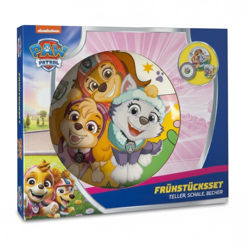 PAW PATROL Kindergeschirr - Frühstückset Teller, Schale, Becher GIRLS
