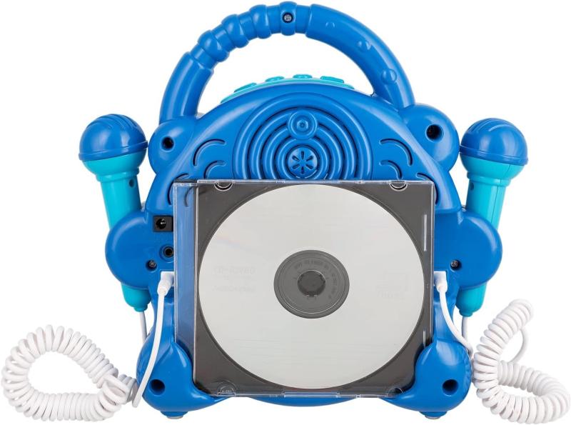 Idena 40284 - CD Player Sing Along für Kinder, tragbar und batteriebetrieben, mit LED Display, Anti-Schock und zwei Mikrofonen für Karaoke, hellblau