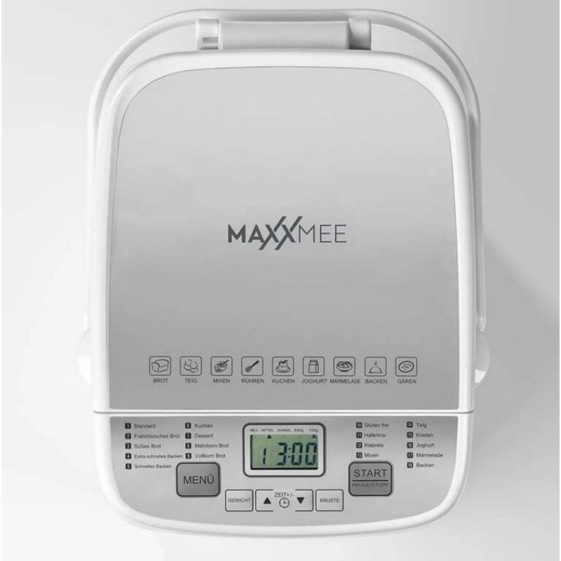 MAXXMEE Brotbackautomat mit 18 Backprogrammen | Einstellbarer Bräunungsgrad in 3 Stufen, zwei Brotgrößen (550g/700g), 15 Stunden Timer | Brotbackmaschine [500 Watt/weiß]