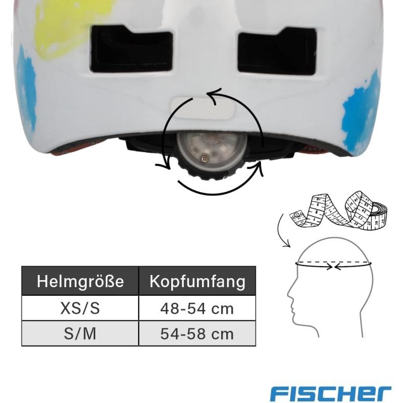 FISCHER BMX Fahrradhelm, Radhelm, Dirt Bike Helm Plus Splash, XS/S, 48-54cm, bunt, mit integriertem LED-Rücklicht