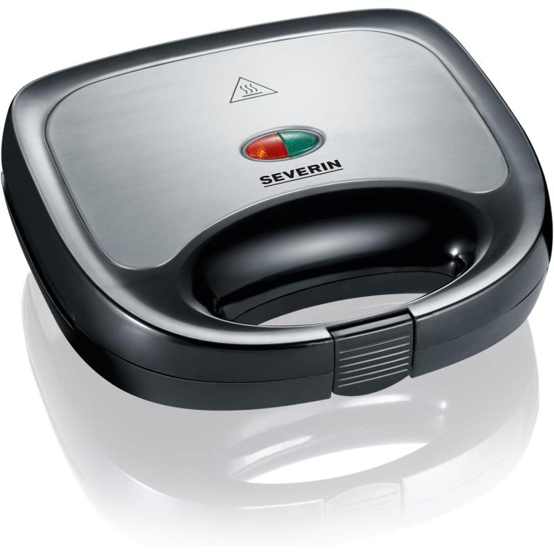 SEVERIN Sandwichmaker-Toaster für 2 Sandwiches, Dreieckige Sandwichtoasts, 600 W, Edelstahl-gebürstet-schwarz, SA 2969