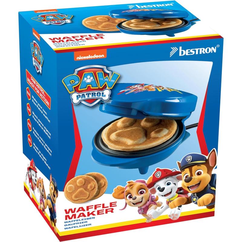 BESTRON Mini-Waffeleisen im einzigartigen Paw Patrol Design, inkl. Backampel, Waffelgröße: Ø 10cm, Farbe: BLAU