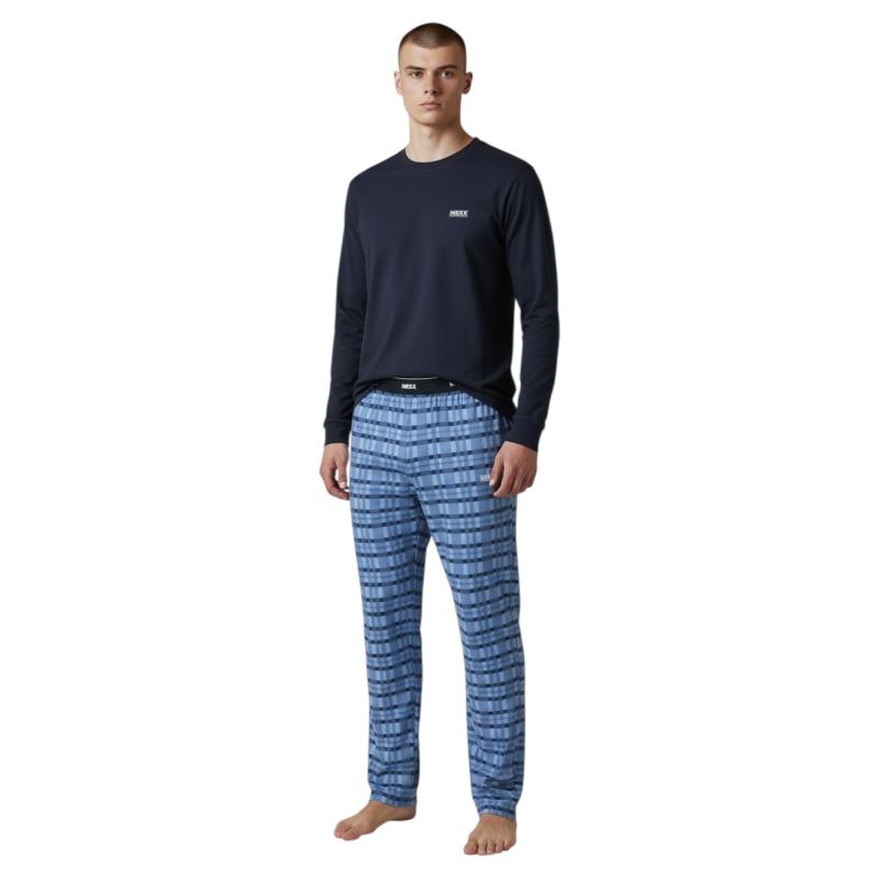 MEXX ZN2416036MM Herren Pyjama Schlafanzug Lang Rundhals Navy/Blau DIVERSE Größen