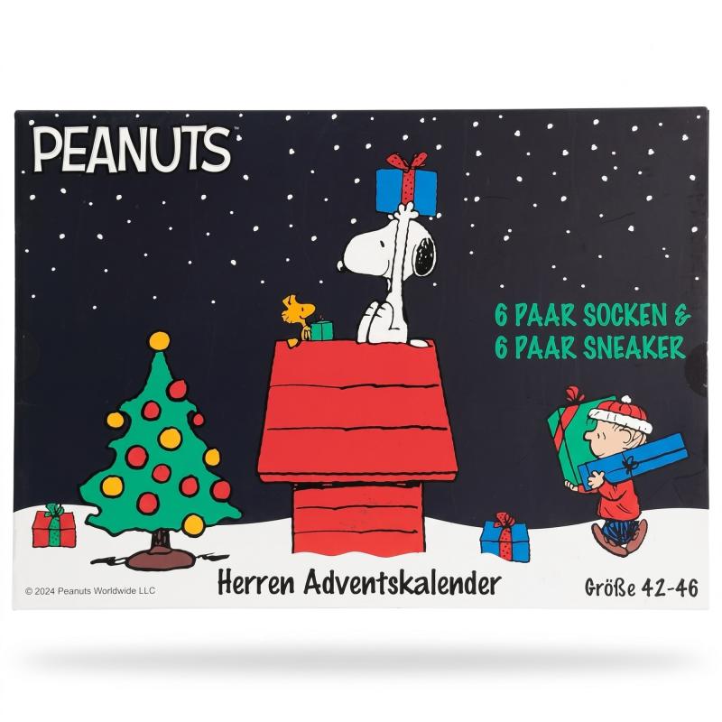 PEANUTS - HERREN Adventskalender 12 Paar Socken 42-46 ( 6 Paar Socken & 6 Paar Sneaker ) Style - SCHWARZ
