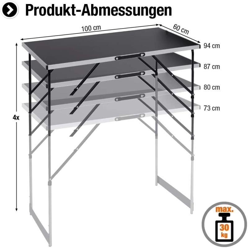 Meister Multifunktionstisch 3-teilig - 30 kg Tragkraft je Tisch (100 x 60 cm) - 4-fach höhenverstellbar - Klappfunktion