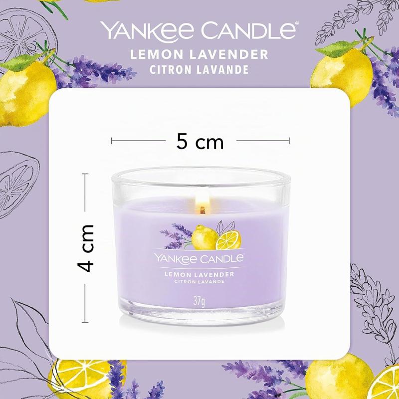 Yankee Candle Duftkerzen Geschenkset | Lemon Lavender Gefüllte Votivkerze | Sojamischung Wachsmischung | 3 Stück