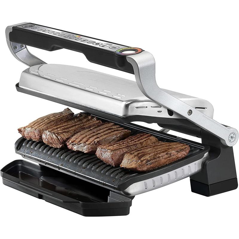 Tefal OptiGrill XL GC722D Kontaktgrill (mit Plus XL-Grillfläche, mit zusätzlichen Temperaturstufen, automatische Anzeige des Garzustands, 9 voreingestellte Programme) 40 cm x 20 cm, schwarz/Edelstahl
