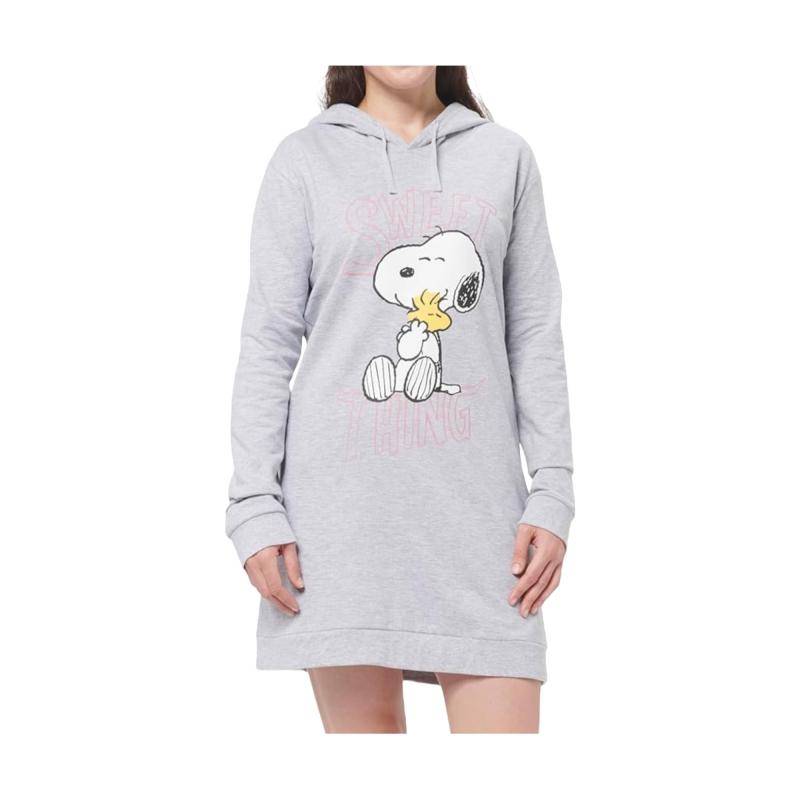PEANUTS Snoopy Kapuzenpullover lang - Sweatkleid für Damen - Grau L