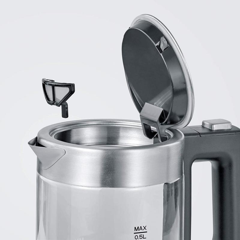 SEVERIN Mini Glas Wasserkocher 0,5L, Edelstahl-gebürstet, max. 1100 W, schwarz, WK 3499 REAL + OTTO