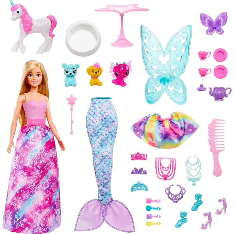 Barbie HGM66 - Dreamtopia Märchen-Adventskalender mit Barbie-Puppe und 24 Überraschungen