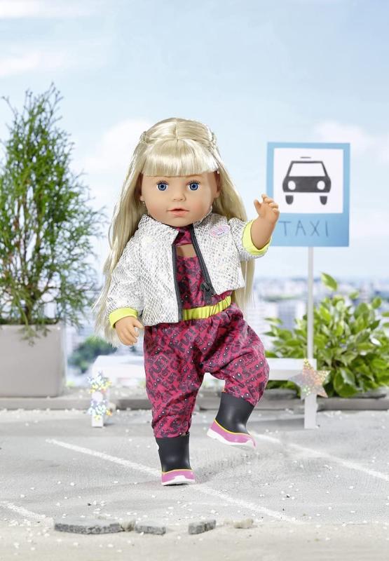 Zapf Creation 830215 BABY born City Deluxe Scooter Combo 43 cm - Puppenkleidung Set bestehend aus rotem Overall, silber Glitzer-Jacke und Stiefeln