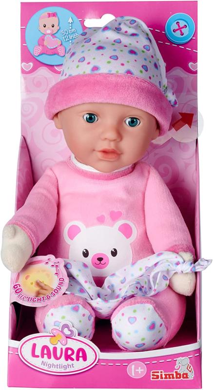 Simba - Laura Nachtlicht, Weichkörperpuppe mit Licht und Melodie, 30 cm
