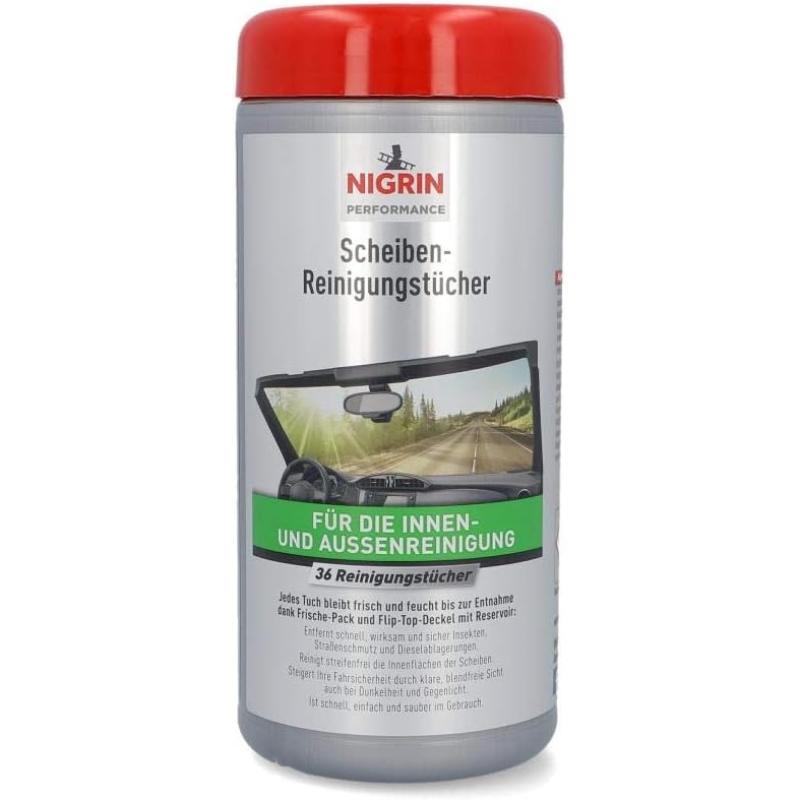 NIGRIN Autoscheiben Reinigungstücher, Spenderbox Inhalt 36 Stück