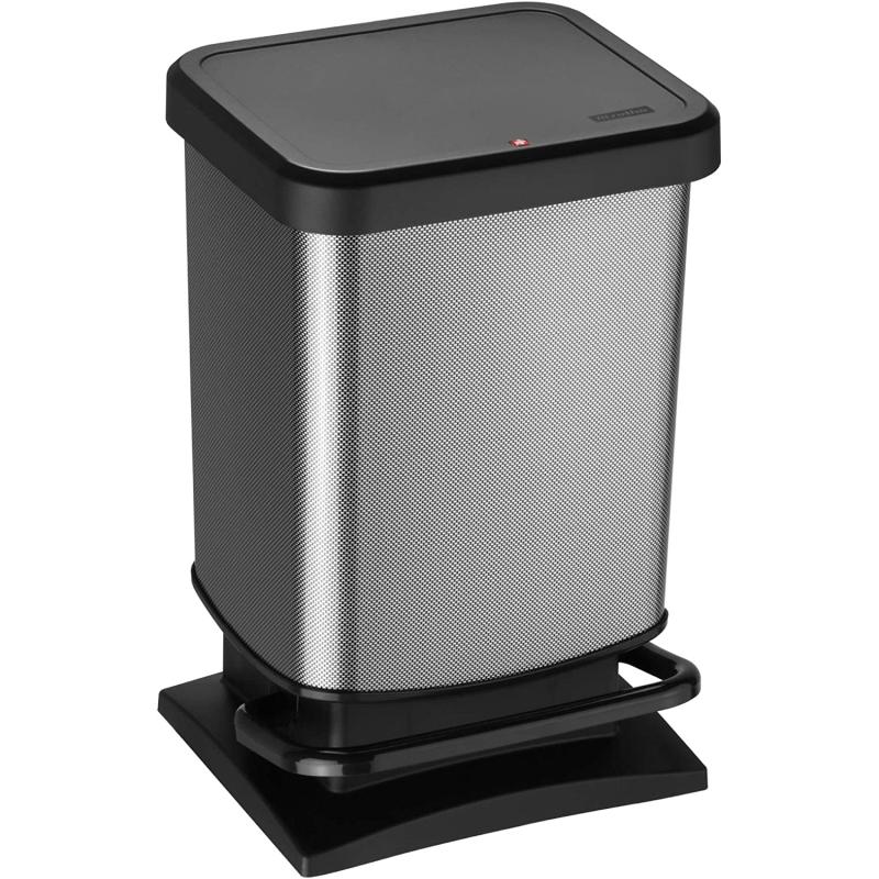 Rotho Paso Mülleimer 20l mit Deckel, Kunststoff (PP) BPA-frei, CARBON metallic, 20l (29,3 x 26,6 x 45,7 cm)