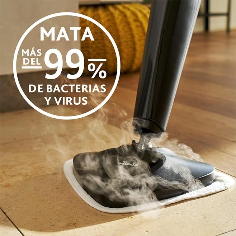 Vileda Steam Plus Dampfreiniger, hygienische Bodenreinigung, entfernt bis zu 99,9% der Bakterien und Viren*, für alle Böden, ideal für Teppiche