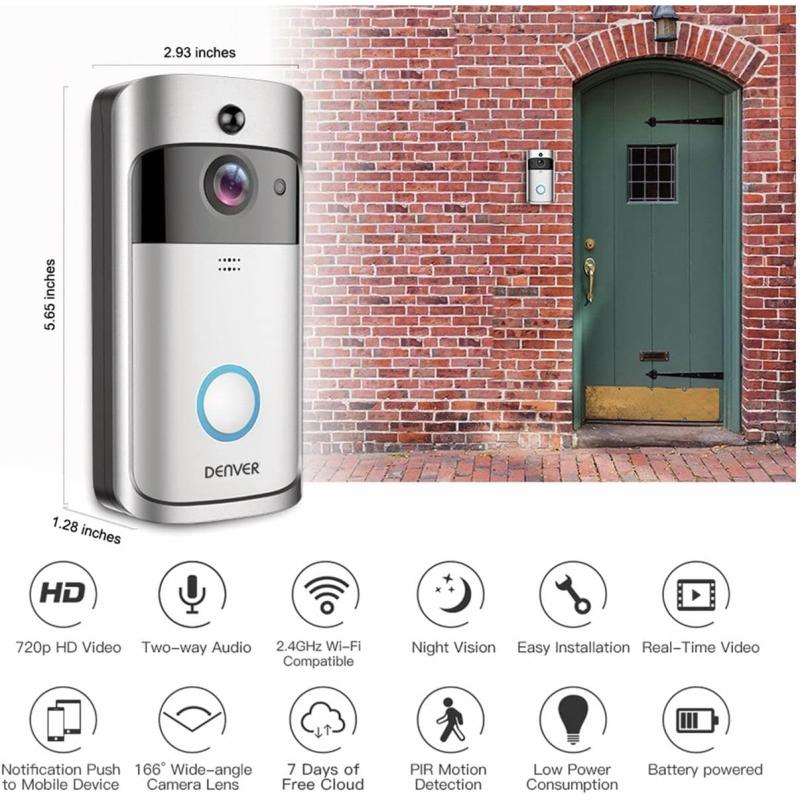 Denver Video-Türklingel VDB-110 Doorbell Video-Türsprechanlage mit WLAN-Funktion und Innenklingel