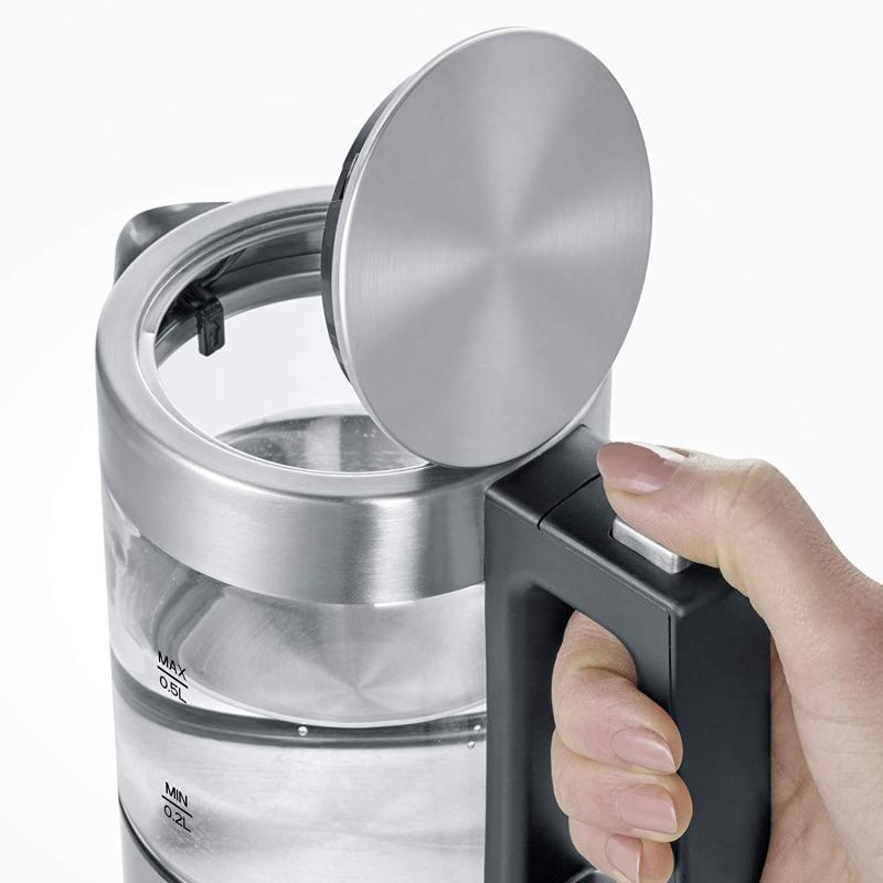 SEVERIN Mini Glas Wasserkocher 0,5L, Edelstahl-gebürstet, max. 1100 W, schwarz, WK 3499 REAL + OTTO