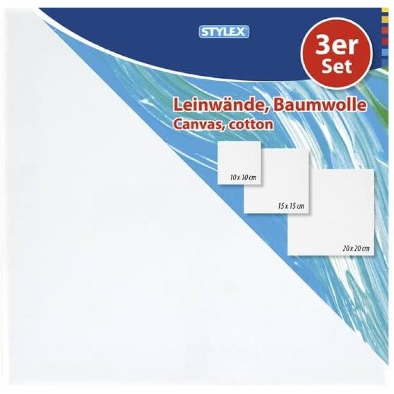 Stylex Leinwände 3er Set, 10x10, 15x15, 20x20cm