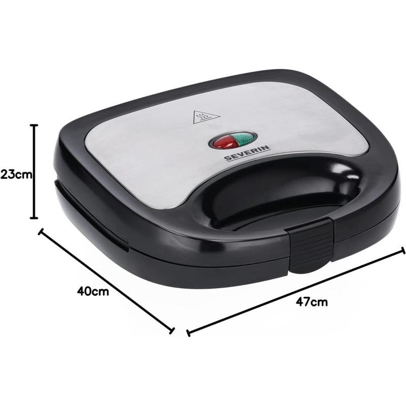SEVERIN Sandwichmaker-Toaster für 2 Sandwiches, Dreieckige Sandwichtoasts, 600 W, Edelstahl-gebürstet-schwarz, SA 2969