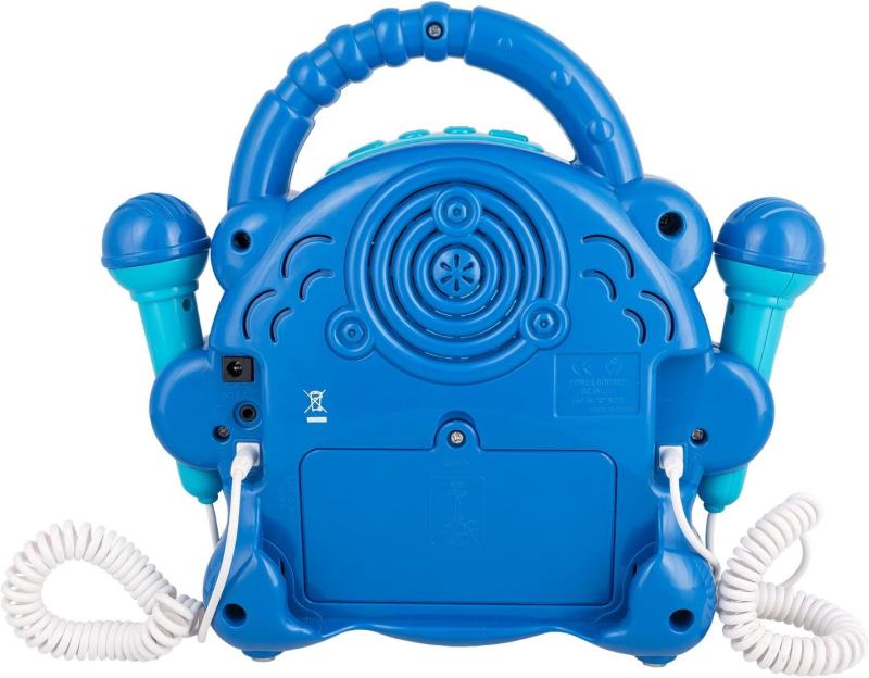 Idena 40284 - CD Player Sing Along für Kinder, tragbar und batteriebetrieben, mit LED Display, Anti-Schock und zwei Mikrofonen für Karaoke, hellblau