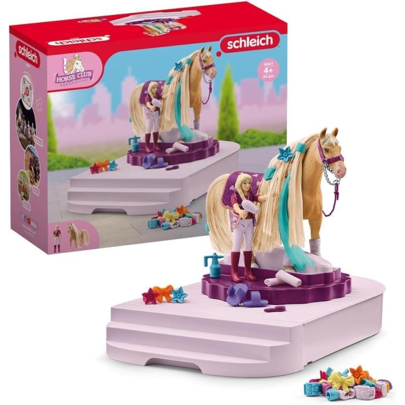 SCHLEICH Horse Club 42617 - Sofia's Beauties Pflege und Styling Station mit Pferd mit Mähne und Reiterin
