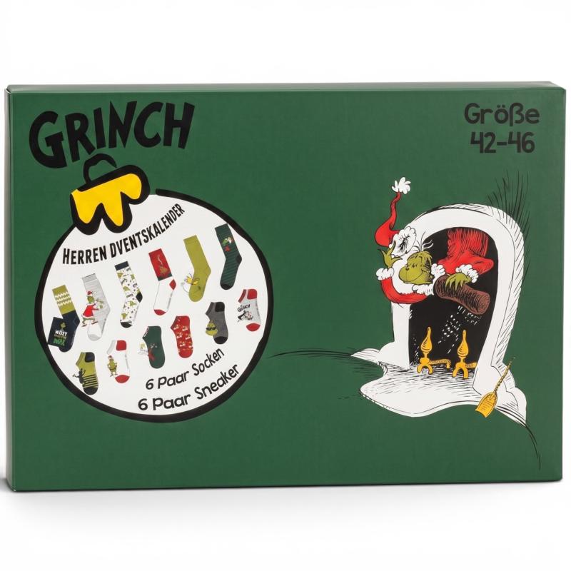 The GRINCH - HERREN Adventskalender 12 Paar Socken 42-46 ( 6 Paar Socken & 6 Paar Sneaker ) Style - SCHWARZ