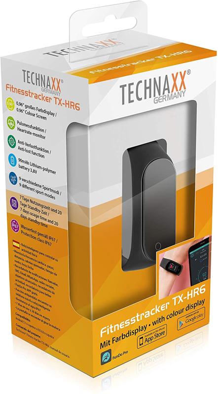 Technaxx Unisex – Erwachsene TX-HR6 Fitnesstacker mit Farbdisplay, schwarz, 44 x 18,9 x 12 mm AUSSTELLUNGSSTÜCK