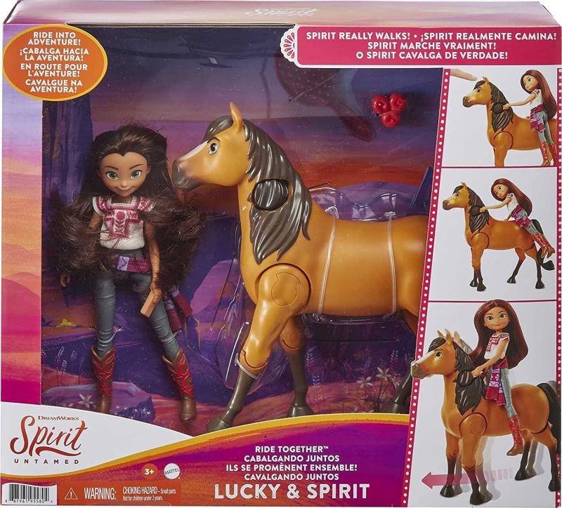 Spirit GXF95 - Reitabenteuer Set mit Lucky Puppe (17,78 cm) & Pferd Spirit (20,32 cm), Spielzeug ab 3 Jahren