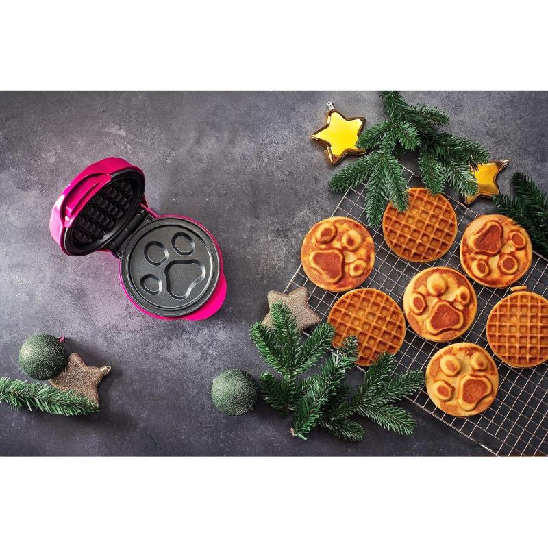 BESTRON Mini-Waffeleisen im einzigartigen Paw Patrol Design, inkl. Backampel, Waffelgröße: Ø 10cm, Farbe: ROSA