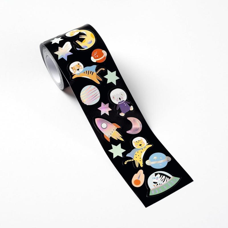 folia 27103 - Stickerrolle SPACE SAFARI, Sticker Set mit 320 Aufklebern, 4 m lang