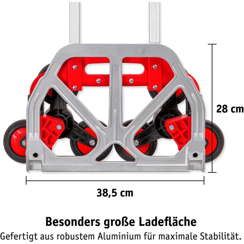 WALTER Stufen- & Treppentransportkarre - Leicht (3,90 kg), klappbar, mit 2 x 3 Sternrädern aus Kunststoff, inkl. Spanngummi, Ladekapazität 70kg, Alu-Guss Schaufel