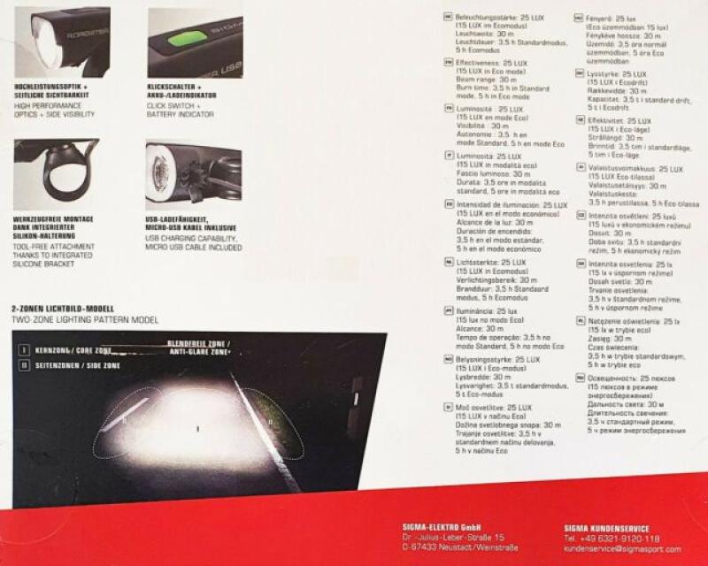 Sigma Fahrrad Scheinwerfer »ROADSTER USB», LED, mit Batterien, 25 Lux, Lenkermontage