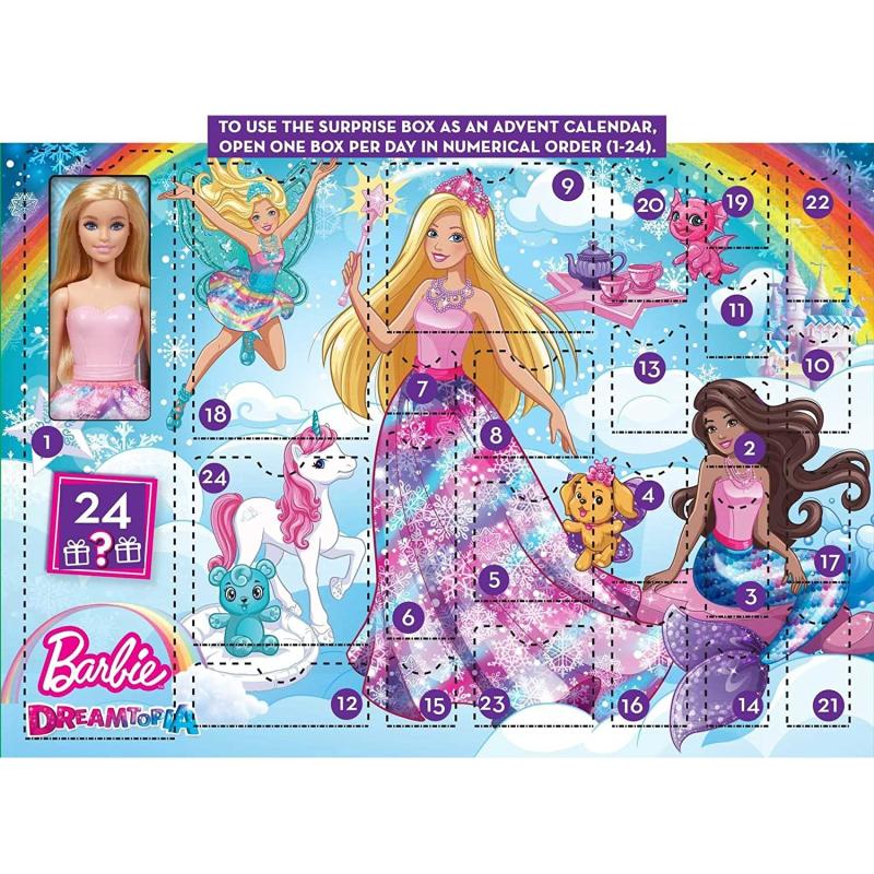 Barbie HGM66 - Dreamtopia Märchen-Adventskalender mit Barbie-Puppe und 24 Überraschungen