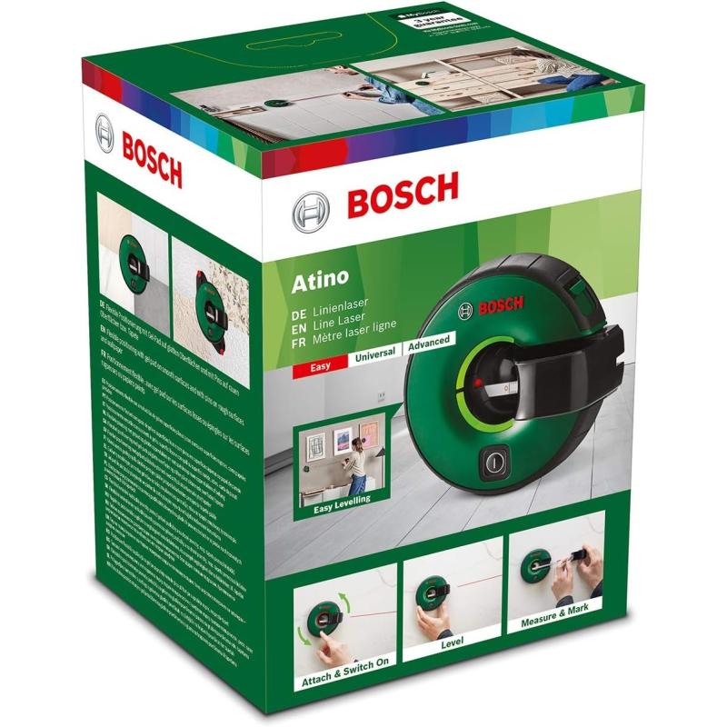 Bosch 2-in-1 Linienlaser Atino mit integriertem Maßband (horizontales oder vertikales Ausrichten dank einfacher Befestigung auf rauen und glatten Oberflächen)