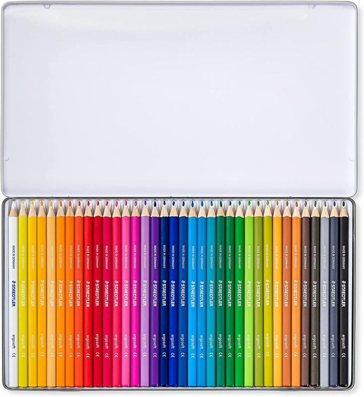 STAEDTLER Buntstifte ergo soft, ergonomische Dreikantform, 36 Buntstifte in brillanten Farben im Metalletui