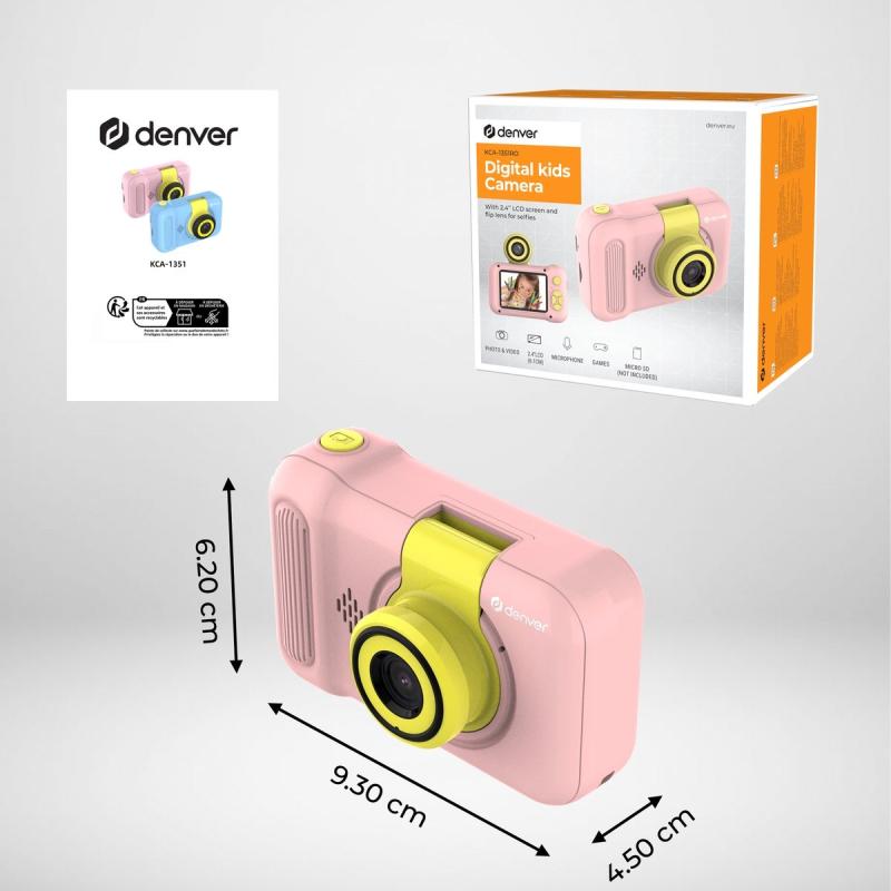 Denver KCA-1351 Kinderkamera – 40 MP, Flip-Objektiv für Selfies, Eingebaute Spiele, 2.4-Zoll IPS Display, ROSA