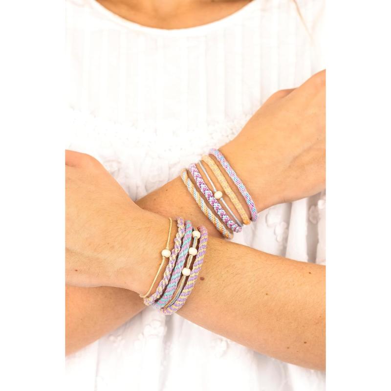 folia 32039 - Kumihimo Bracelets PASTELL RAINBOW, Bastelset für Armbänder, 16-teilig mit Garn, Knüpfscheiben und Perlen, inkl. Anleitung
