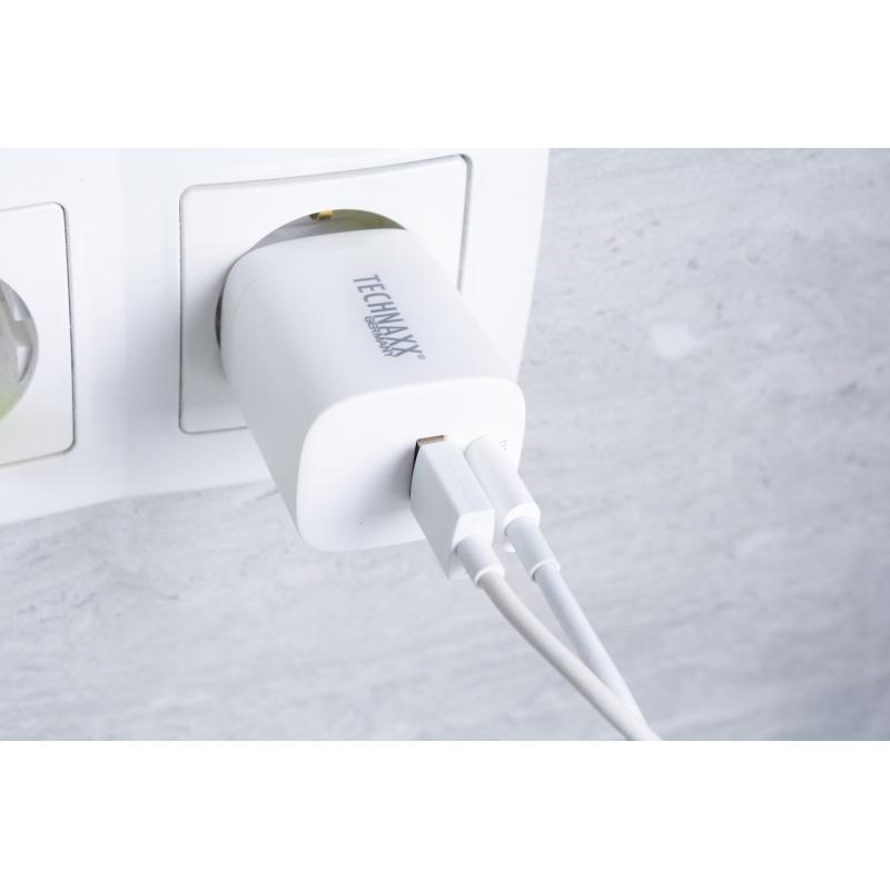 Technaxx 30W Dual Port Schnellladegerät TX-198  - 1xUSB-C, 1xUSB-A