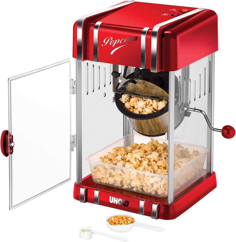 UNOLD 48535 POPCORNMAKER Retro, 300 W, Antihaftbeschichteter Edelstahl-Topf, Popcorn wie im Kino, Innenraumbeleuchtung, BPA-frei
